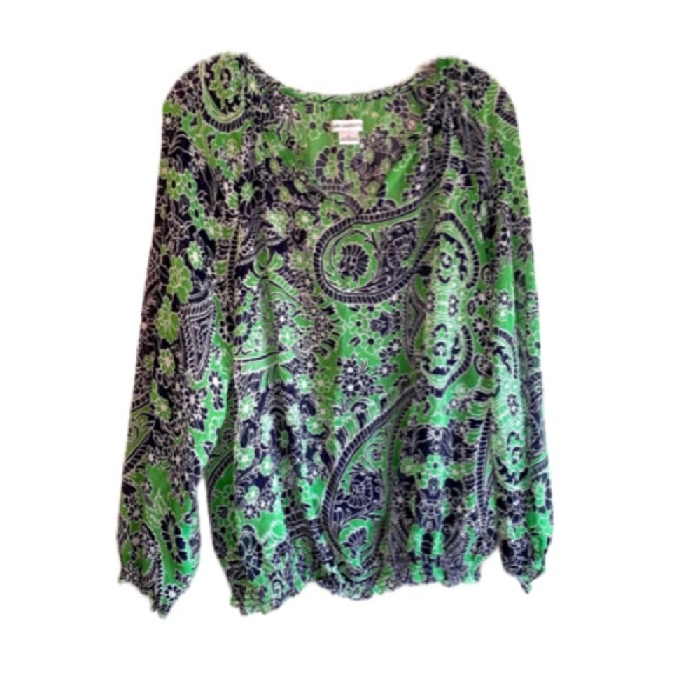 Liz Claiborne Size Large Floral Print Sheer Elastic Waist Blouse